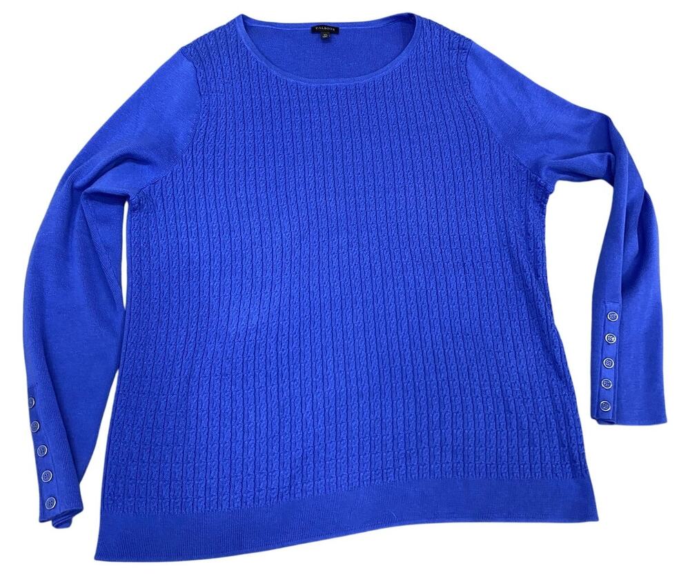 Talbots Women's Misses Long Sleeve Cable Knit Blue Sweater, XL